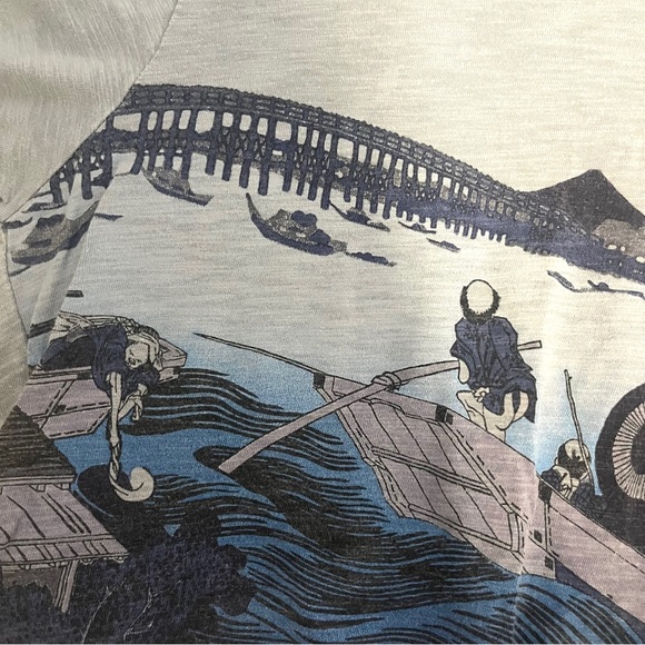 (men) uniqlo • 🎉LE🎉 hokusai blue gray ombré japanese graphic oversized tshirt - Picture 3 of 11